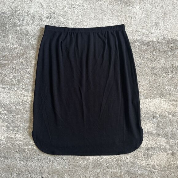Eileen Fisher Skirt Womens XS Pull On Midi Stretch Black Curved Hem Minimalist - Picture 5 of 5